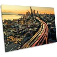 CanvasGeeks Way to Seattle City Skyline Sunset Canvas Wall Art Picture Print in Orange | Size: W24 x H16 x D20mm