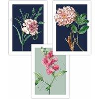 ARTZE Set of 3 Vintage Flowers Navy Blue & Sage Green Art Posters | Size: W30 cm x H42 cm
