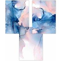 ARTZE Set of 3 Blush Pink & Navy Blue Abstract Ink Art Posters | Size: W42 cm x H59 cm