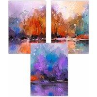 ARTZE Set of 3 Abstract Purple Orange Violet Dawn Art Posters | Size: W30 cm x H42 cm