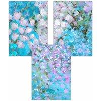 ARTZE Set of 3 Abstract Cottage Garden Flowers in Blue Art Posters in Bright Blue | Size: W30 cm x H42 cm