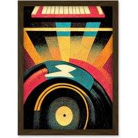 Artery8 Retro Record Player DJ Decks Turntable Abstract Print Artwork Framed Wall Art Print A4 in Brown