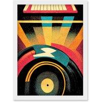 Artery8 Retro Record Player DJ Decks Turntable Abstract Print Artwork Framed Wall Art Print A4 in White