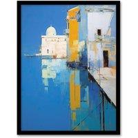 Wee Blue Coo Wall Art Print Reflections Of Venice Oil Painting Blue Orange Abstract Santa Maria della Salute Coastal Art Framed | Size: W12 x H16