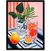 Wee Blue Coo Wall Art Print Refreshing Spritz Aperitif with Orange Slices Vibrant Pink Blue Stylised Painting Art Framed | Size: W12 x H16