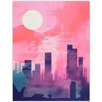 Wee Blue Coo Wall Art Print Sunrise City Silhouette Pink Purple Blue Watercolour Painting Poster | Size: W24 x H32