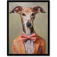 Wee Blue Coo Wall Art Print Smart As A Whippet Bow Tie Greyhound Living Room Framed in Grey | Size: A4