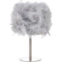 Happy Homewares and Chic Real Feather Table Lamp with Satin Nickel Base & Switch in Grey