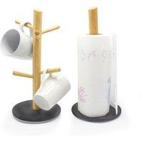 Van Gogh Kitchen Roll & 6 Mug Tree Holder Stand Set in Grey