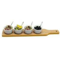 Van Gogh Snack Dip Tray Appetizer Tapas Porcelain Serving Wooden Paddle Set in White