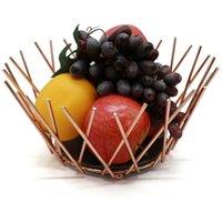 Van Gogh Fruit Bowl Utensil Holder Storage Basket Copper Metal Wire Slate Base in Rose Gold