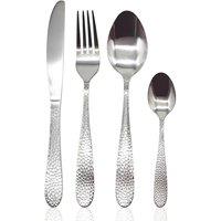 Glim & Glam Cutlery Sets Stainless Steel Hammered Effect Handle 24 Piece Set in Silver