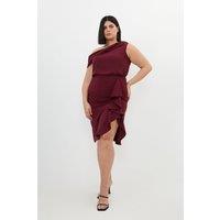 Plus Size Premium Crepe Asymmetric Drape Detail Midi Dress