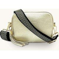Gold Leather Crossbody Bag With Black & Gold Chevron Strap