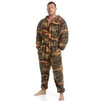 Camille Men's Luxury Supersoft Camouflage Print Hooded Onesie in Dark Green | Size: Medium