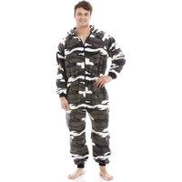 Camille Men's Snow Camouflage Supersoft Zip Front Hooded Onesie | Size: Medium