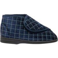 Zedzzz Men's Bertie Check Velour Touch Fastening Bootee Slippers in Navy | Size: 10