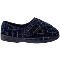 Zedzzz Men's George Touch Fastening Check Velour Slippers in Navy | Size: 7