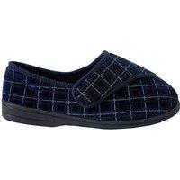 Zedzzz Men's George Touch Fastening Check Velour Slippers in Navy | Size: 8