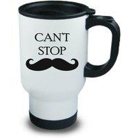 60 SECOND MAKEOVER Men's Can't Stop Moustache Metal Travel Mug in White
