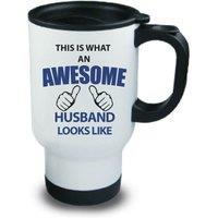 60 SECOND MAKEOVER Men's This Is What An Awesome Husband Looks Like Metal Travel Mug in White