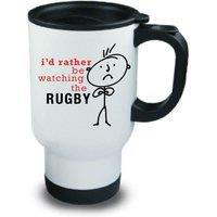60 SECOND MAKEOVER Men's Mens I'd Rather Be Watching The Rugby Metal Travel Mug in White