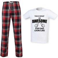 60 SECOND MAKEOVER Men's This Is What An Awesome Step Dad Looks Like Pyjamas PJ's Lounge Pants in Red | Size: Medium