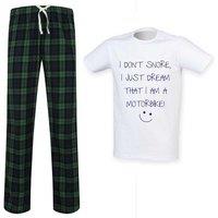60 SECOND MAKEOVER Men's I Don't Snore I Just Dream I'm A Motorbike Tartan Pyjama Set in Green | Size: 2XL
