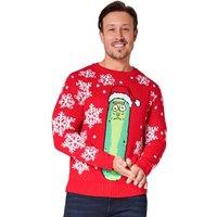 Rick & Morty Men's Christmas Jumper Warm Funny Xmas Sweater Pullover Top in Red | Size: XL
