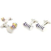 Charles William Men's Silver Barrel Wave Style Cufflinks With Striped Rim Design