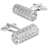 Charles William Men's Lattice Design Rimmed Ridge Cufflinks in Long Barrel Shape in Silver