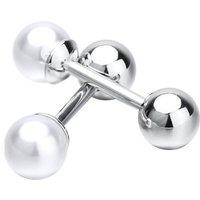 Charles William Men's White Pearl Silver Round Ball Cufflinks with Stud Bar Design