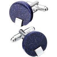 Charles William Men's Round Sparkle Glitter Dots Blue & Silver Cufflinks in Dark Blue