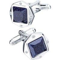 Charles William Men's Square Sparkle Glitter Blue & Silver Cufflinks in Dark Blue