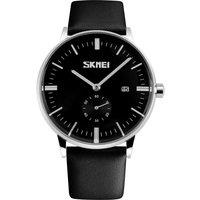 Skmei Men's Mens Classic Watch with Genuine Leather Strap & Date Display in Black