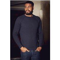 Nines Men's Cotton Long Sleeve Crew Neck Knitted Jumper in Navy | Size: Small