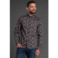 Nines Men's Cotton Floral Print Long Sleeve Shirt in Black | Size: Small