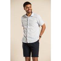 Nines Men's Linen Short-Sleeve Button-Down Shirt in Blue | Size: XL