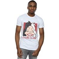 Disney Men's Cruella De Vil Cropped Head T-Shirt in White | Size: 3XL
