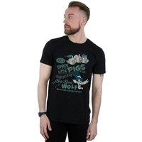 Disney Men's Three Little Pigs Whos Afraid Of The Big Bad Wolf T-Shirt in Black | Size: 4XL
