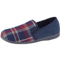 Sleepers Men's Jim Checked Velour Slippers in Navy | Size: 8