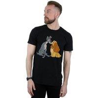 Disney Men's Lady & The Tramp Distressed Kiss T-Shirt in Black | Size: 4XL