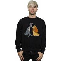 Disney Men's Lady & The Tramp Distressed Kiss Sweatshirt in Black | Size: Large