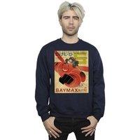 Disney Men's Big Hero 6 Baymax Flying Baymax Newspaper Sweatshirt in Navy | Size: 2XL