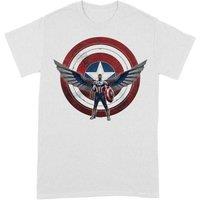 The Falcon and The Winter Soldier Men's Shield Chest Pose Captain America T-Shirt in White | Size: Small