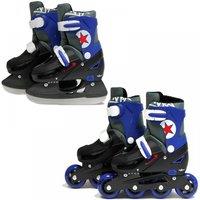 Rexco Men's Boys Blue 2in1 Adjustable Inline Skates Ice Skating Set Small 9-12 (27-30 EU)