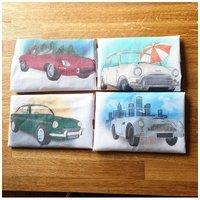 Afewhometruths Men's Set Of Four Handkerchiefs With Classic British Cars in White | Size: 10-11