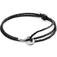 ANCHOR & CREW Men's Charles Silver & Braided Leather SKINNY Bracelet in Black