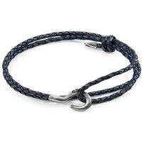 ANCHOR & CREW Men's Charles Silver & Braided Leather SKINNY Bracelet in Blue