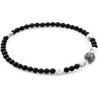 ANCHOR & CREW Men's Frederick Silver & Stone SKINNY Bracelet in Black | Size: 19 cm